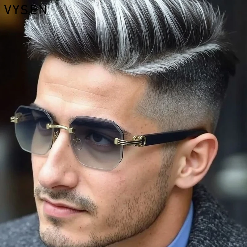 

Square Rimless Punk Change Color Sunglasses Men 2025 Luxury Brand Vintage Polygon Frameless Sun Glasses For Male Eyewear Shades