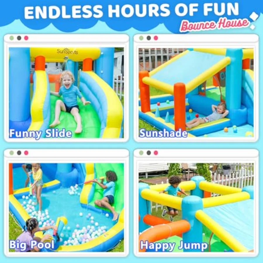 Backyard inflatable water slide bounce house for kids PVC material blue and yellow dual wet/dry use with quick-dry mesh view 2