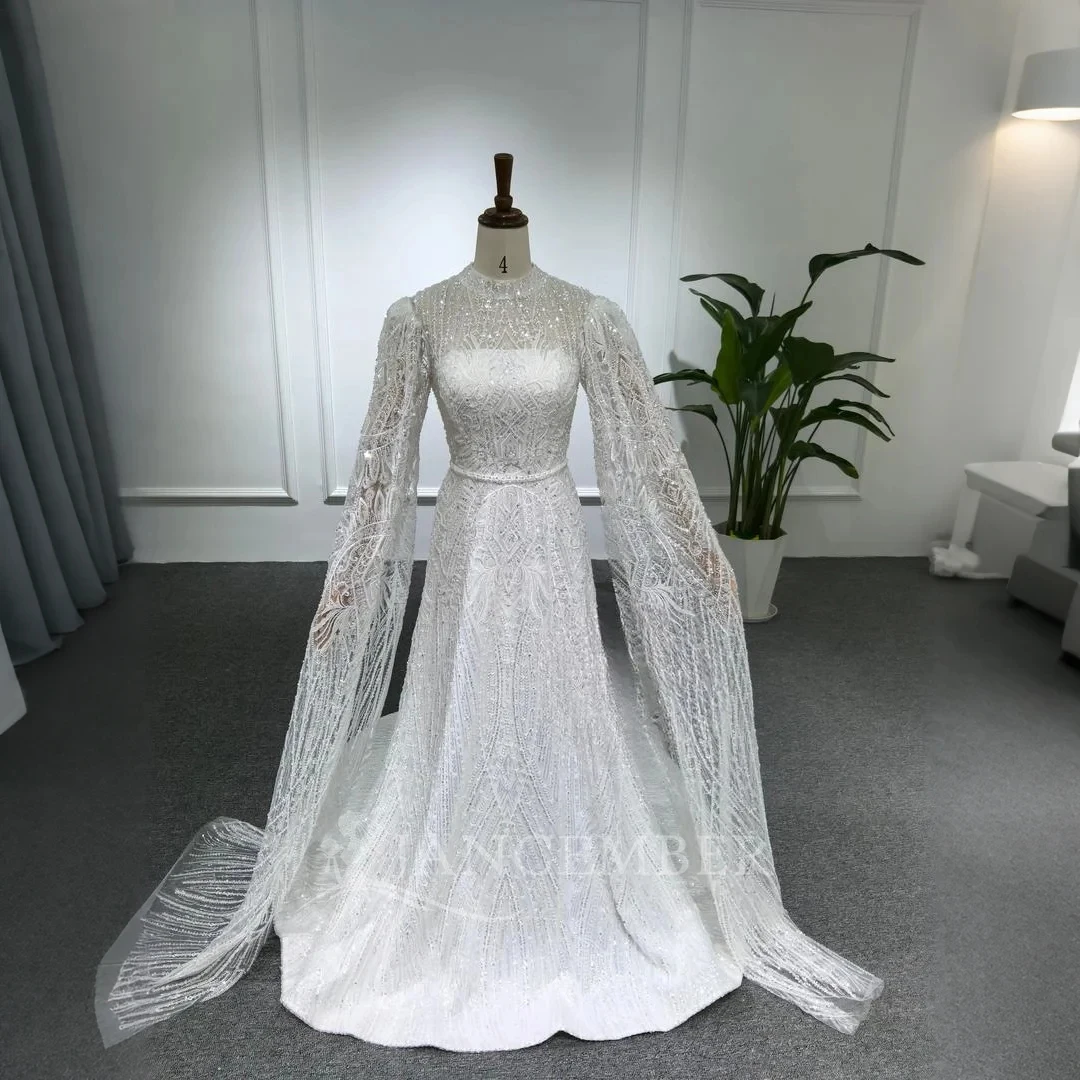

Luxury Lace Wedding Dresses A Line Organza Ball Gowns Long Sleeve Sweep Train Formal Bride Vestidos De Novia Customized