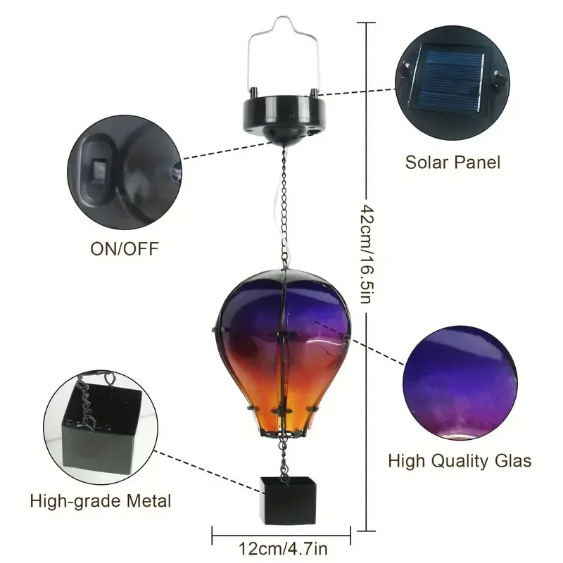Solar Hot Air Balloon Light Flickering Flame LED Light Outdoor Waterproof Solar Hot Air Balloon Lantern for Garden Patio Decor
