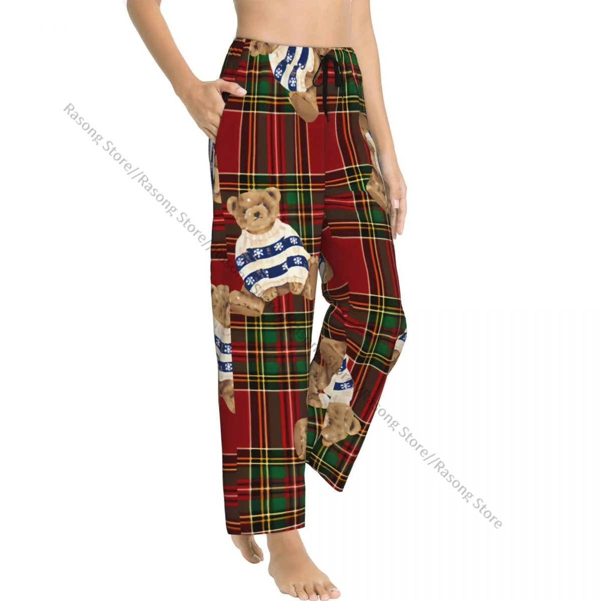 

Теплые женские пижамные штаны с милым медведем и клетчатым рождественским принтом, фланелевые штаны для сна, мягкая флисовая домашняя одежда