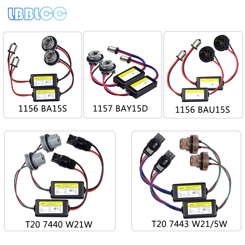 Комплект из 2 шт. LED декодеров Canbus с резисторами нагрузки 1156 BA15S 1157 PY21W 7443 7440 для авто, предотвращающие мерцание, без ошибок, 9-16В, устраняющие ошибки предупреждения