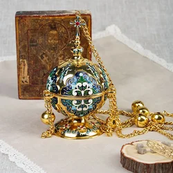 HT Gold Plated Religious Gifts Alloy Hanging Incense Burner Orthodox Censer for Church Кадило 