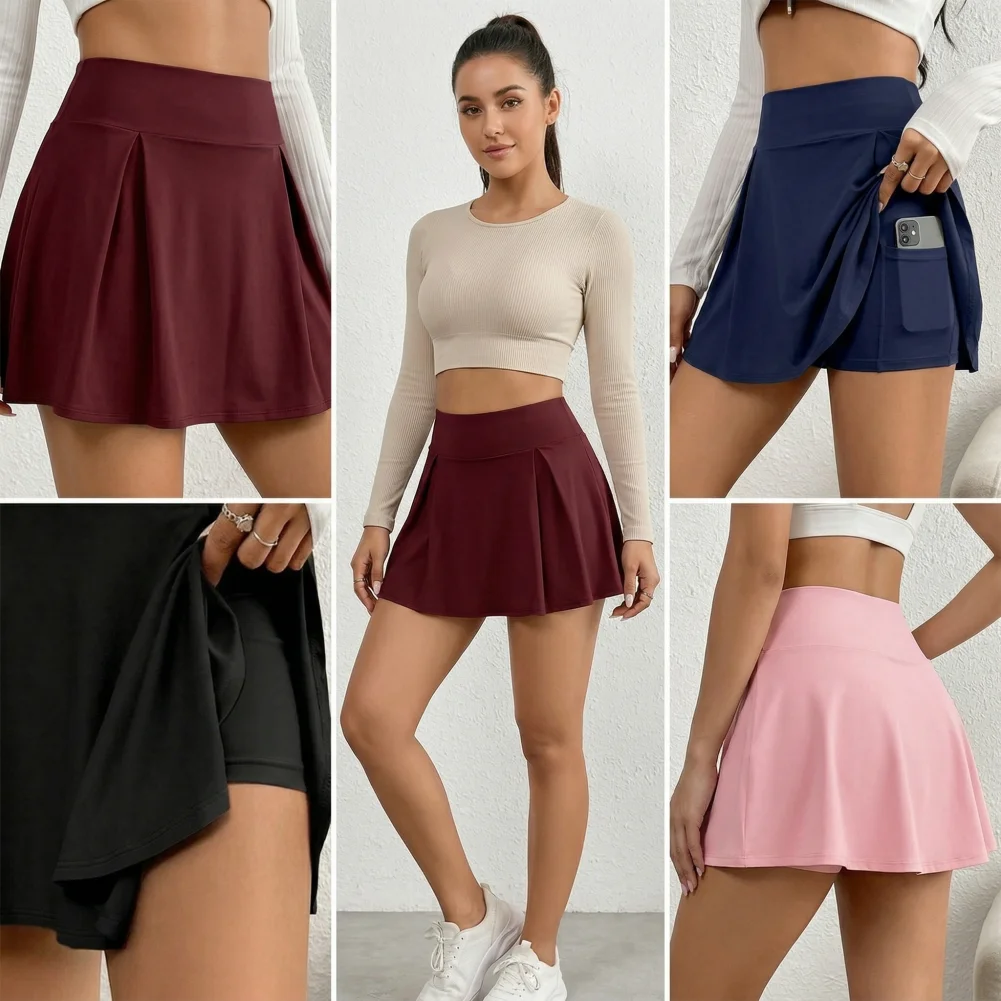 2026 Athletic Skort with Shorts High Waist Yoga Skort with Shorts Stretchy Soft Fabric Sports Skirt Pocket Design Tennis for Wom