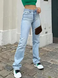 Jeans da donna a vita alta Slim-Fit pantaloni euramericani in cotone Denim a gamba dritta Jeans alla moda e comodi alla moda