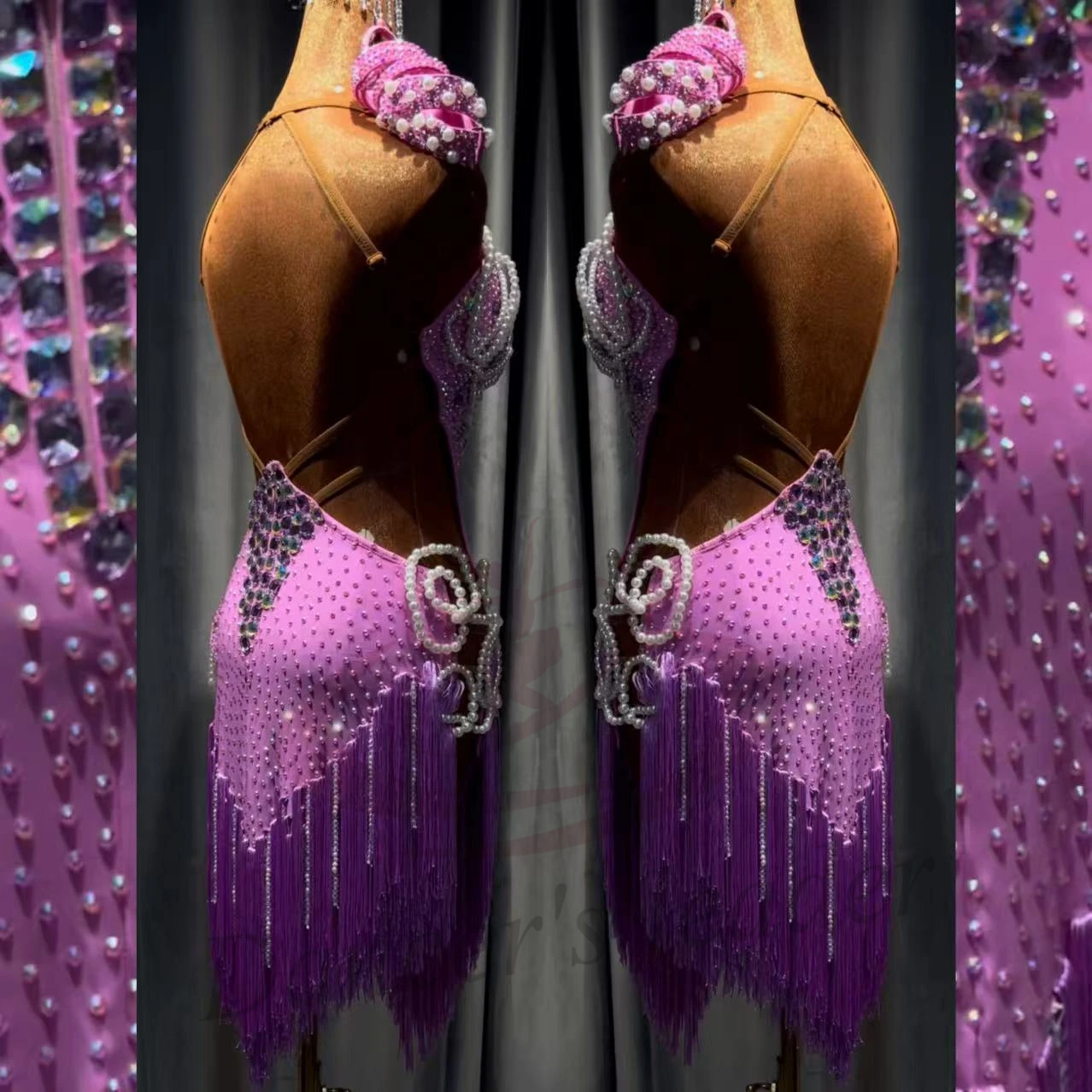 Bailarina latina para niños y adultos, falda con borlas y tirantes de perlas tejidas personalizadas de alta gama, vestido de actuación de piedra Samba AB