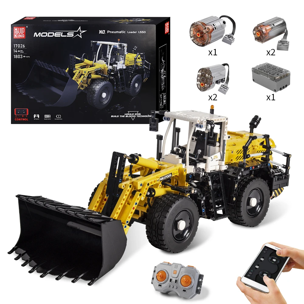 Mould King 17026 Technisches Auto-Spielzeug Der APP&RC Motorisierte Pneumatische Lader L550 Modellbausatz Weihnachtsgeschenk für Kinder
