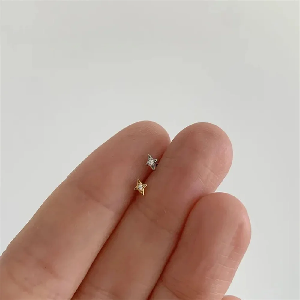 AIDE 925 Sterling Silver Hollowed Sparkling Quadrangular Star For Lobe Tragus Cartilage Helix Piercing Women Tiny Dainty Gifts
