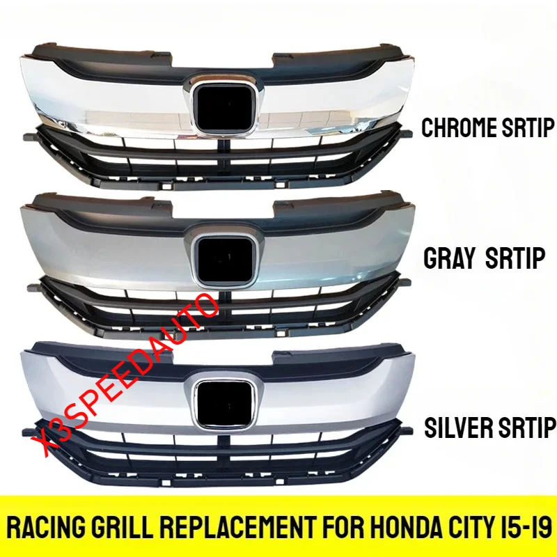 

Fit For Honda City 2015-2019 Middle Racing Grill Grills Replacement Upgrade Front BumperParts ABS SIlver Chrome