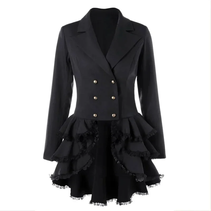 Women slim flounce hem suit costume lace-up jacket shirt blouse female Fantasia outfits casual Halloween carnival disguise suit