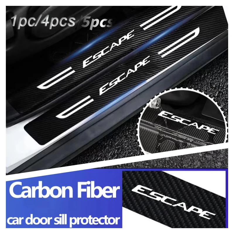 Car Door Threshold Scuff Plate Stickers Carbon Fiber Strip Anti-Stepping for Ford ESCAPE Logo Protective Film Decals Accessories