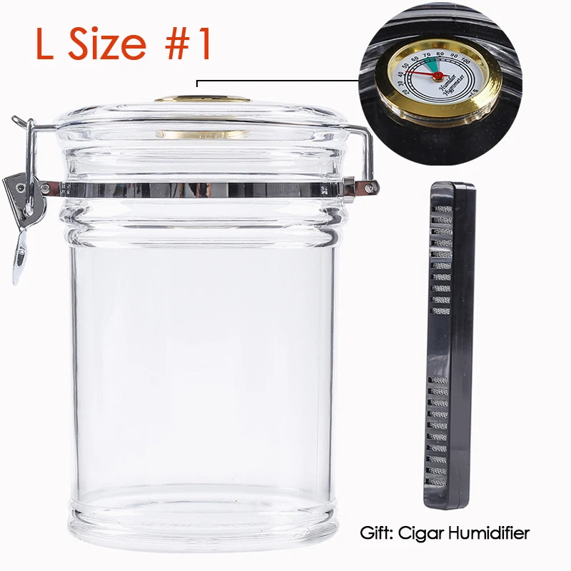 Acrylic Cigar Humidor Jar Hygrometer Sealed Can Clear Moisturizing Jar with Cigar Humidifier for Tea Leaves Coffee Beans Storage