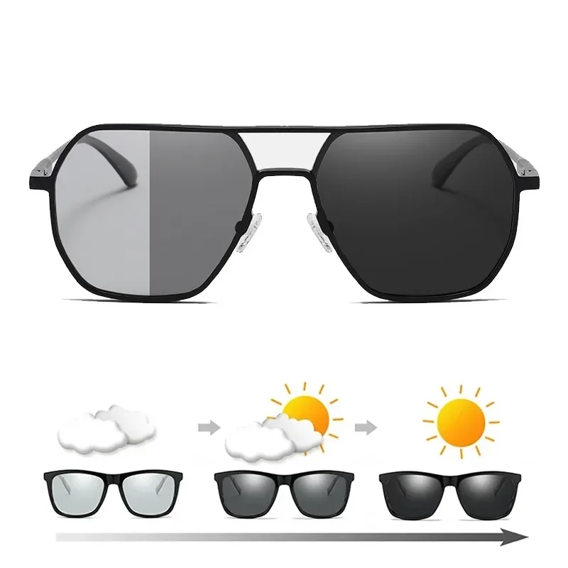 Gafas de sol fotocromáticas de Metal de lujo para hombres y mujeres, gafas de sol polarizadas a la moda, gafas de sol elegantes camaleón antideslumbrantes para conducir UV400