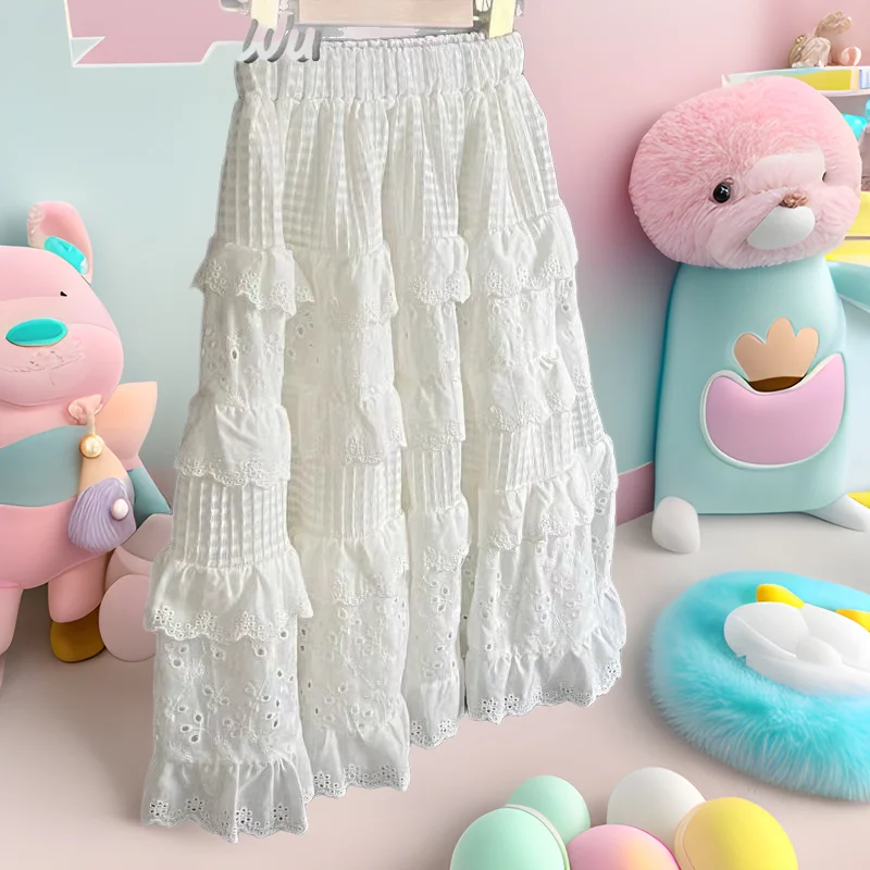 女の赤ちゃんハーフスカート春韓国スタイル女の子ハイウエスト A ライン白子供ミッドレングススカート