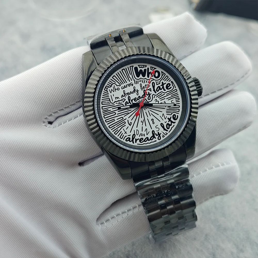 Watch 39mm 36mm High-Quality Blue Sapphire Glass Who Cares I'm Already Late Graffiti Creative And Stylish Timepiece