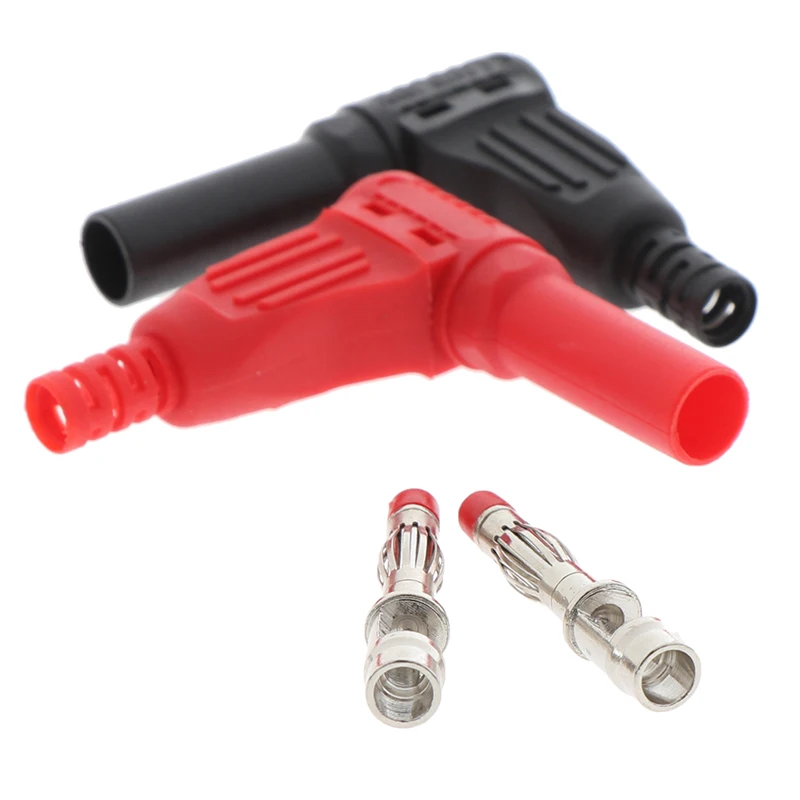 2Pcs/set Red/Black 4mm Male Right Angle Insulation Wire Solder Type DIY Banana Plug Connector Multimeter Test Tools