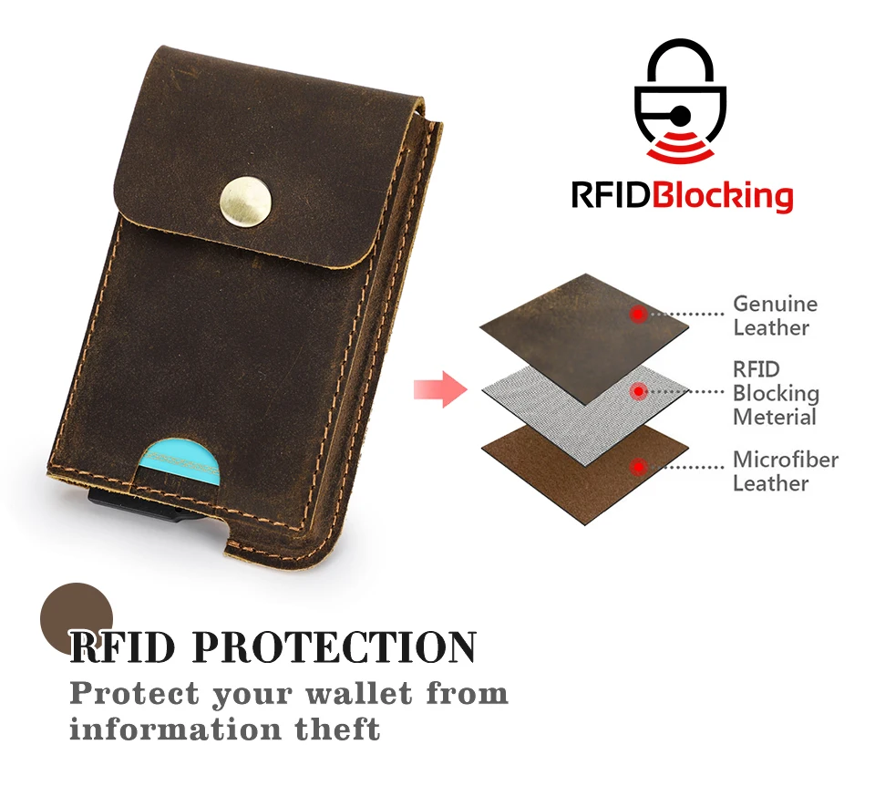 Hiram Vintage-Geldbörse aus echtem Leder mit RFID-blockierendem Kartenhalter für Herren, luxuriöses Kartenetui aus Aluminium und Metall, schlankes Kartenetui – Detail 5