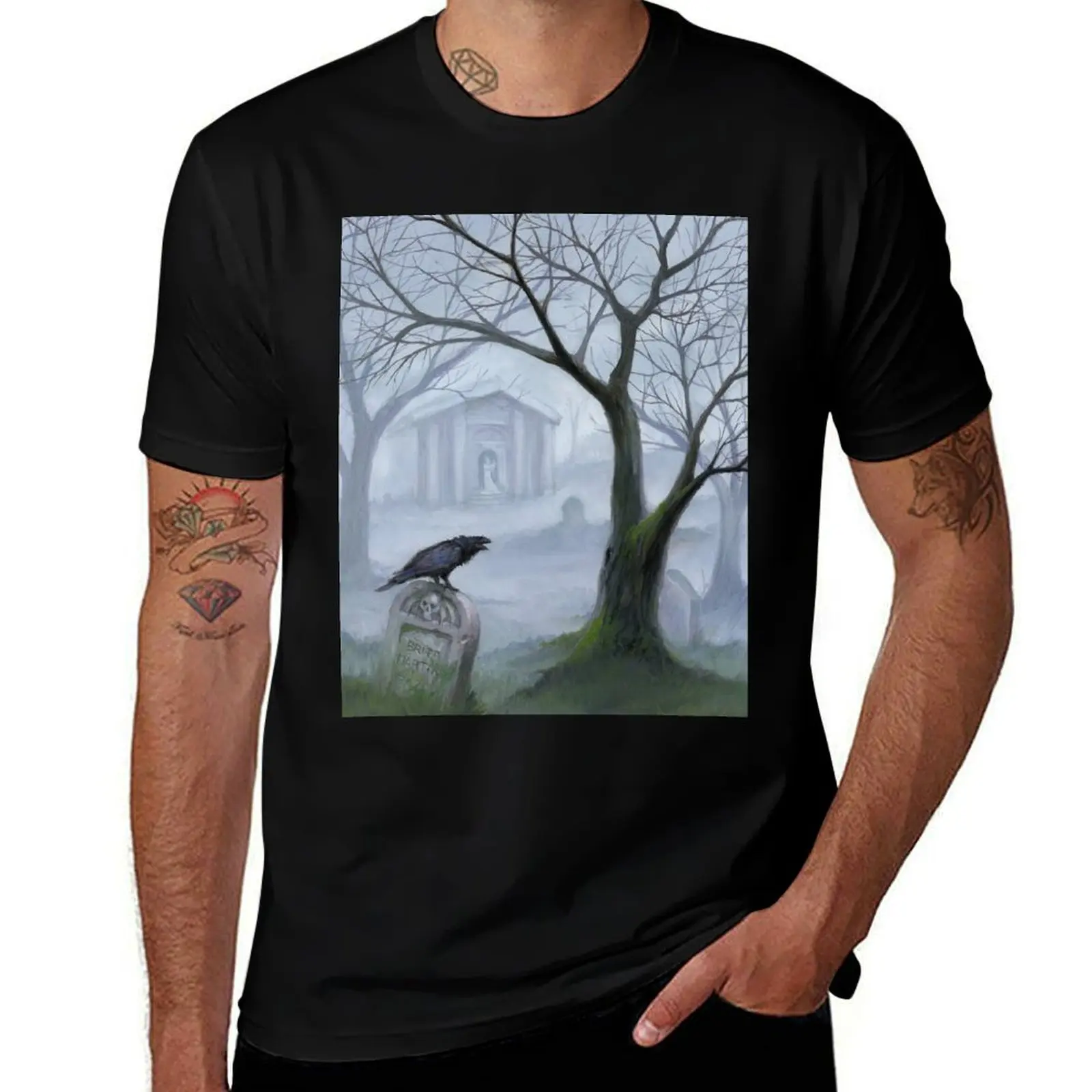 

Foggy Graveyard and Raven T-Shirt t shirts for man cotton soft t shirts for man slim fit man t shirts for men T-Shirt