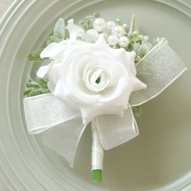 

Wedding Wrist Corsage and Boutonniere supplies opening guest banquet party studio photo corsage wrist flower white rose