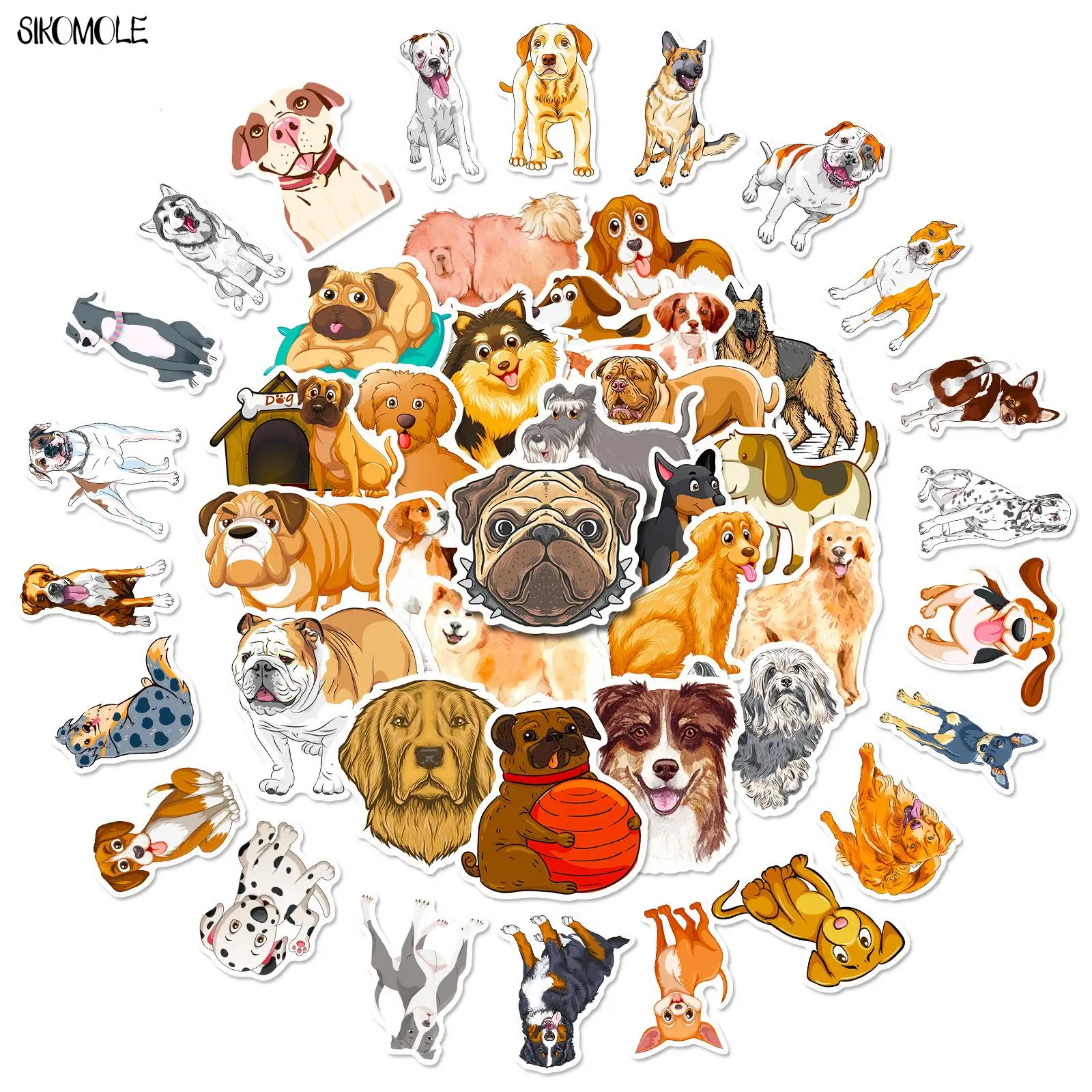 10/30/50PCS Mix Cartoon Dog Stickers Golden Retriever Realistic Stickers Animal Children DIY Toys Travel Laptop Graffiti Decals