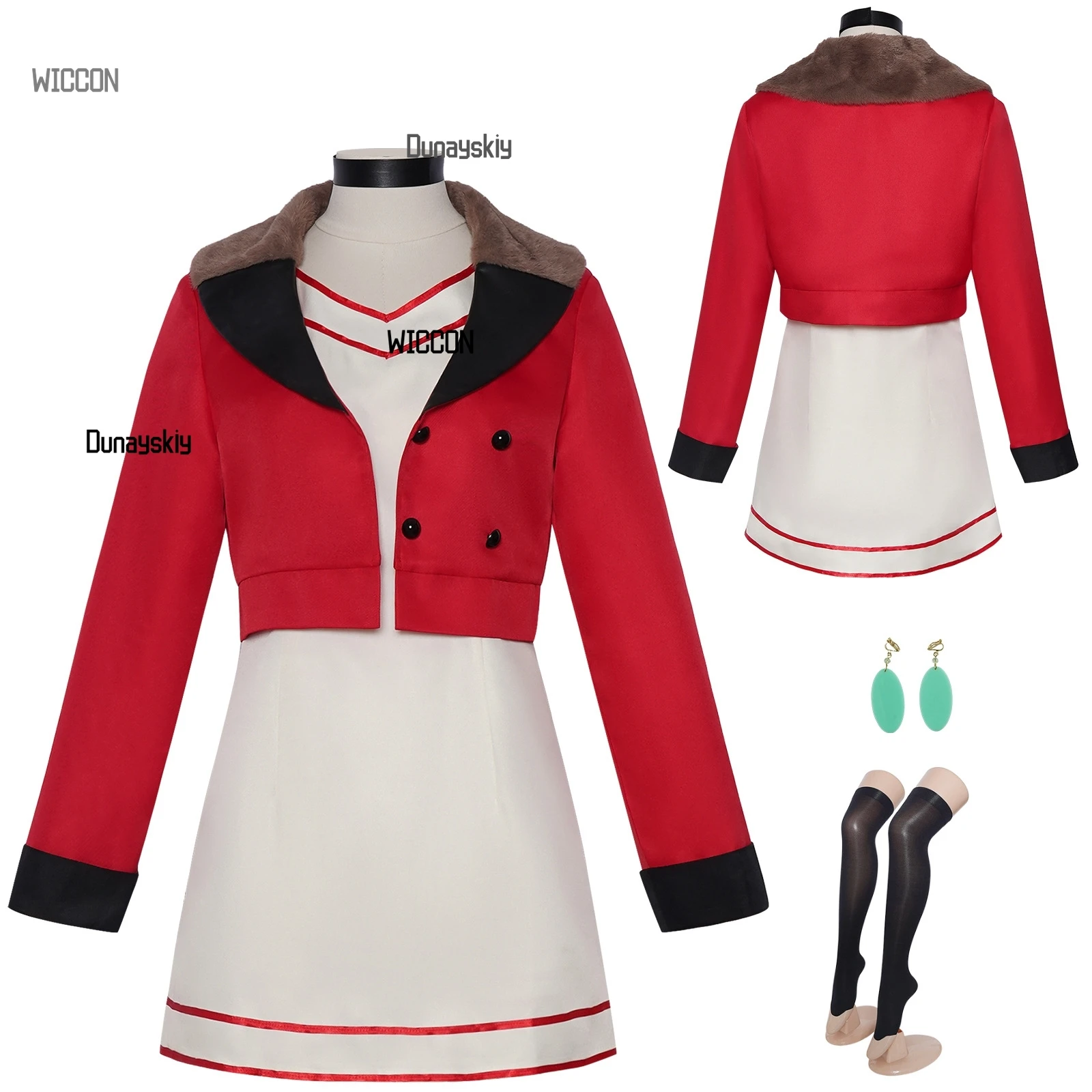 أيأسه مومو كين تاكاكورا ‌   أزياء داندا التأثيرية، إكسسوارات شعر مستعار دان معطف أحمر رائع كاواي مثير للحفلات اليومية جيراي كي الهالوين