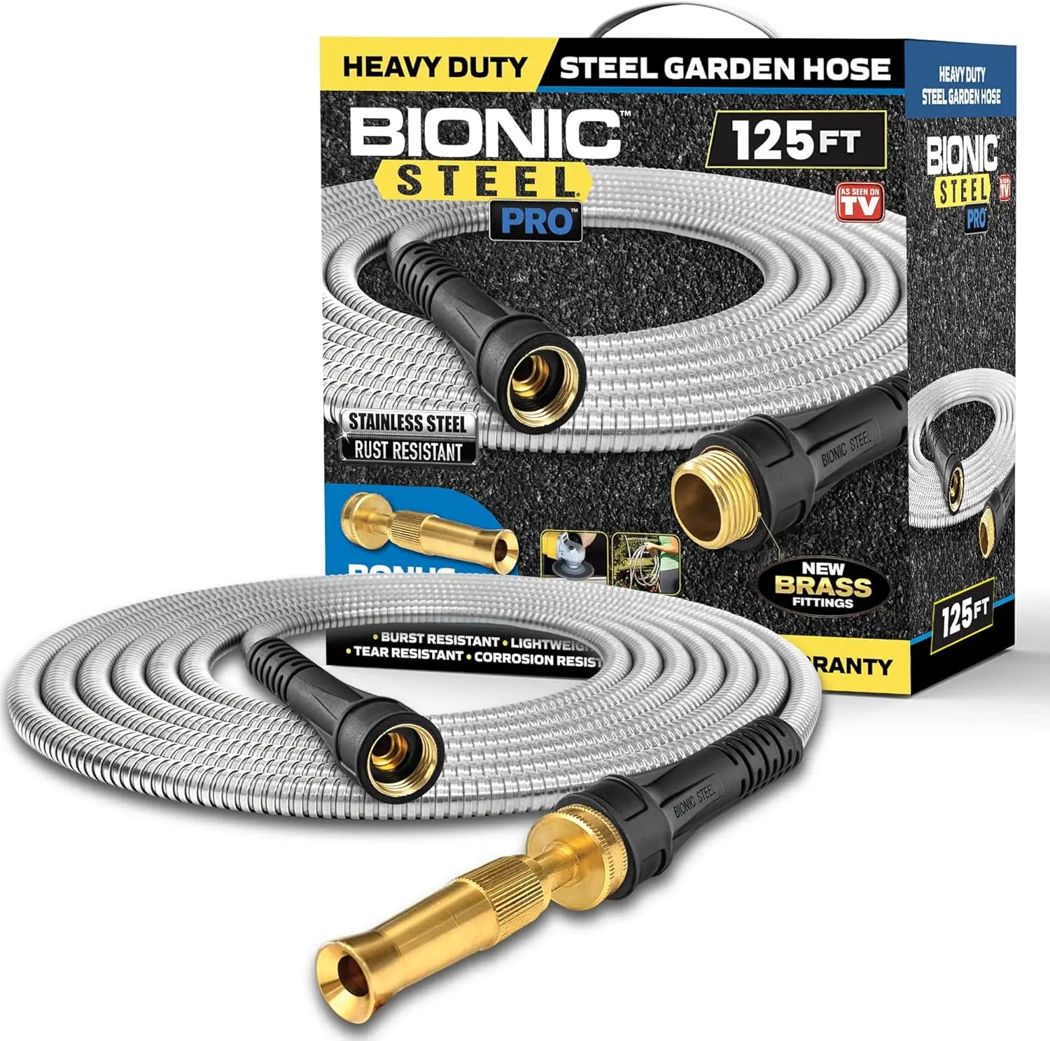

125ft Stainless Steel Garden Hose with Nozzle, Flexible Kink-Free Lightweight Durable 500PSI Water Hose