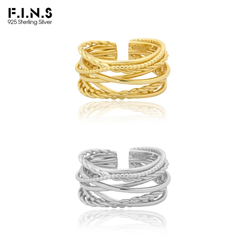 F.I.N.S Multi-Layer Winding Real S925 Sterling Silver Twist Bead Lines Wide Open Finger Rings Fashion Fine Jewelry Accessories