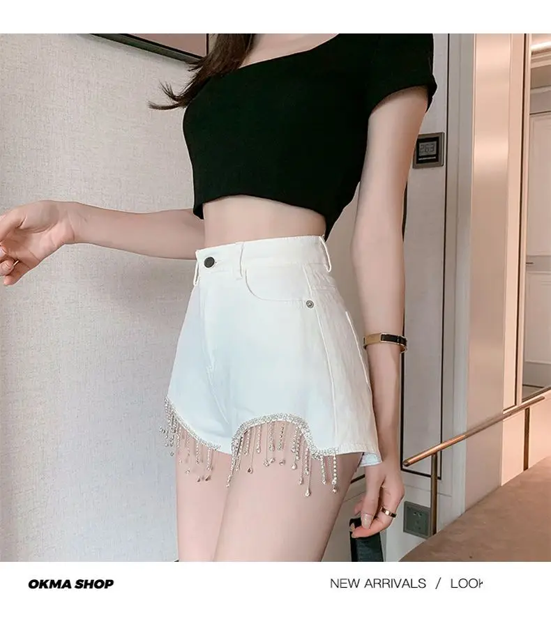 High-waisted Women New Summer 2025 Style Slim Black Slim Tassel Hot Pants