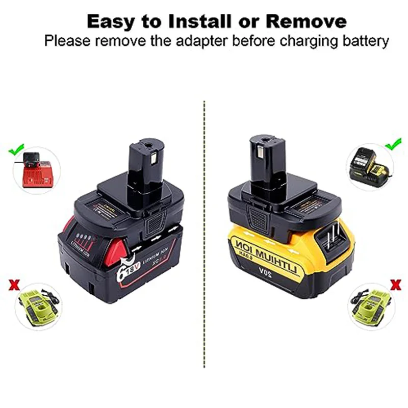 Adattatore batteria DM18RL 20V per strumenti Ryobi 18V, converti batteria al litio DeWalt 20V e batteria al litio Milwaukee 18V a Ryobi 18V