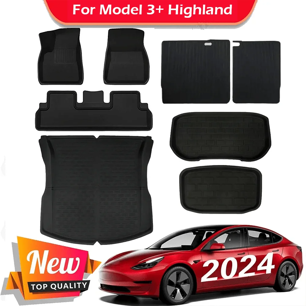 For Tesla Model 3 Highland 2024 XPE Floor Mats All Weather Trunk Floor Mat Waterproof Non-Slip Cargo Liners Left Right Rubber