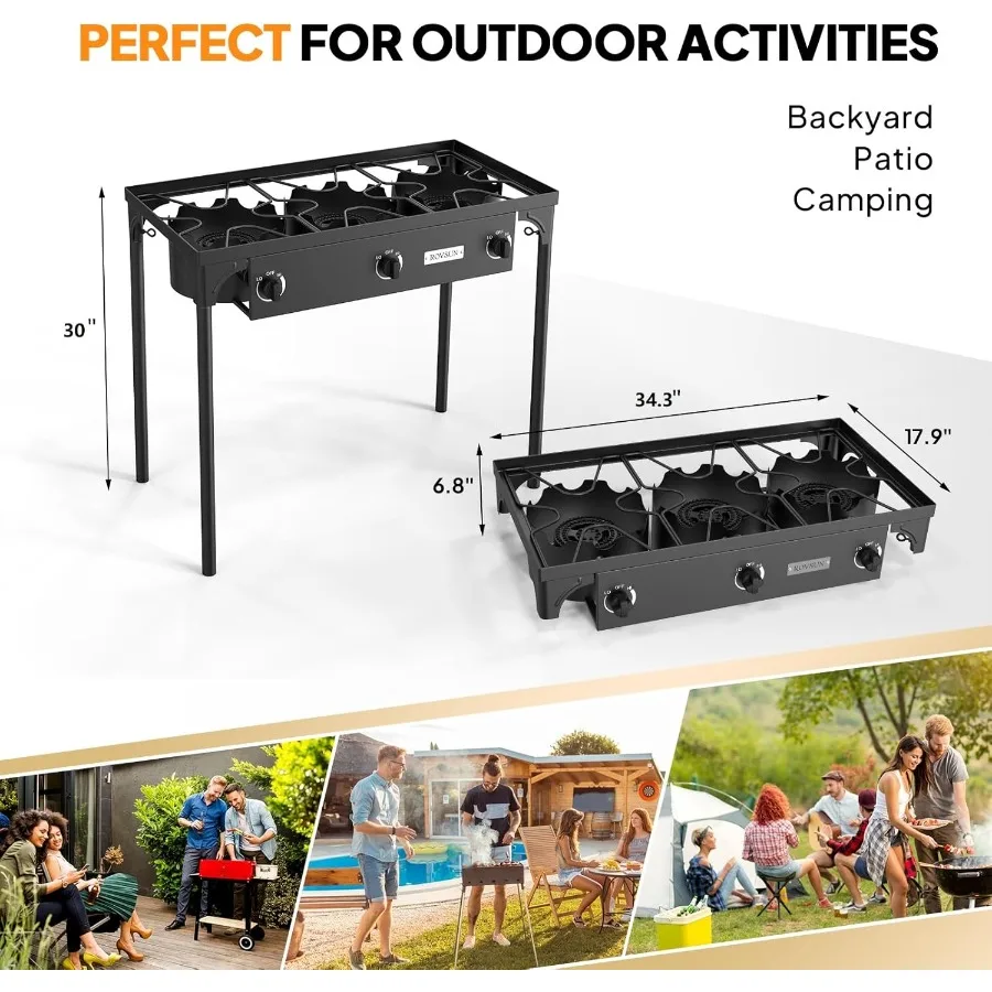 3 شعلة موقد غاز البروبان 225000 وحدة حرارية بريطانية ارتفاع ضغط التخييم في الهواء الطلق الموقد مع منظم قائمة CSA نزهة طباخ مثالية ل H #6