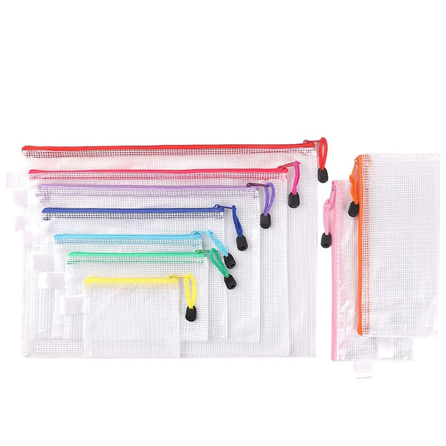 54 Pack 8 Sizes Zipper Mesh Pouch, Waterproof Zipper File Bags Document Pouch Multipurpose Travel Bags (9 Colors)