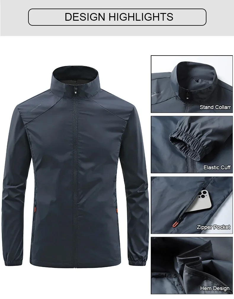 Sommer Neue männer Sonnenschutz Haut Mantel Leichte Atmungsaktive Eis Seide Stehkragen Sonnencreme Jacke Outdoor Camping Jakcet – Detail 4