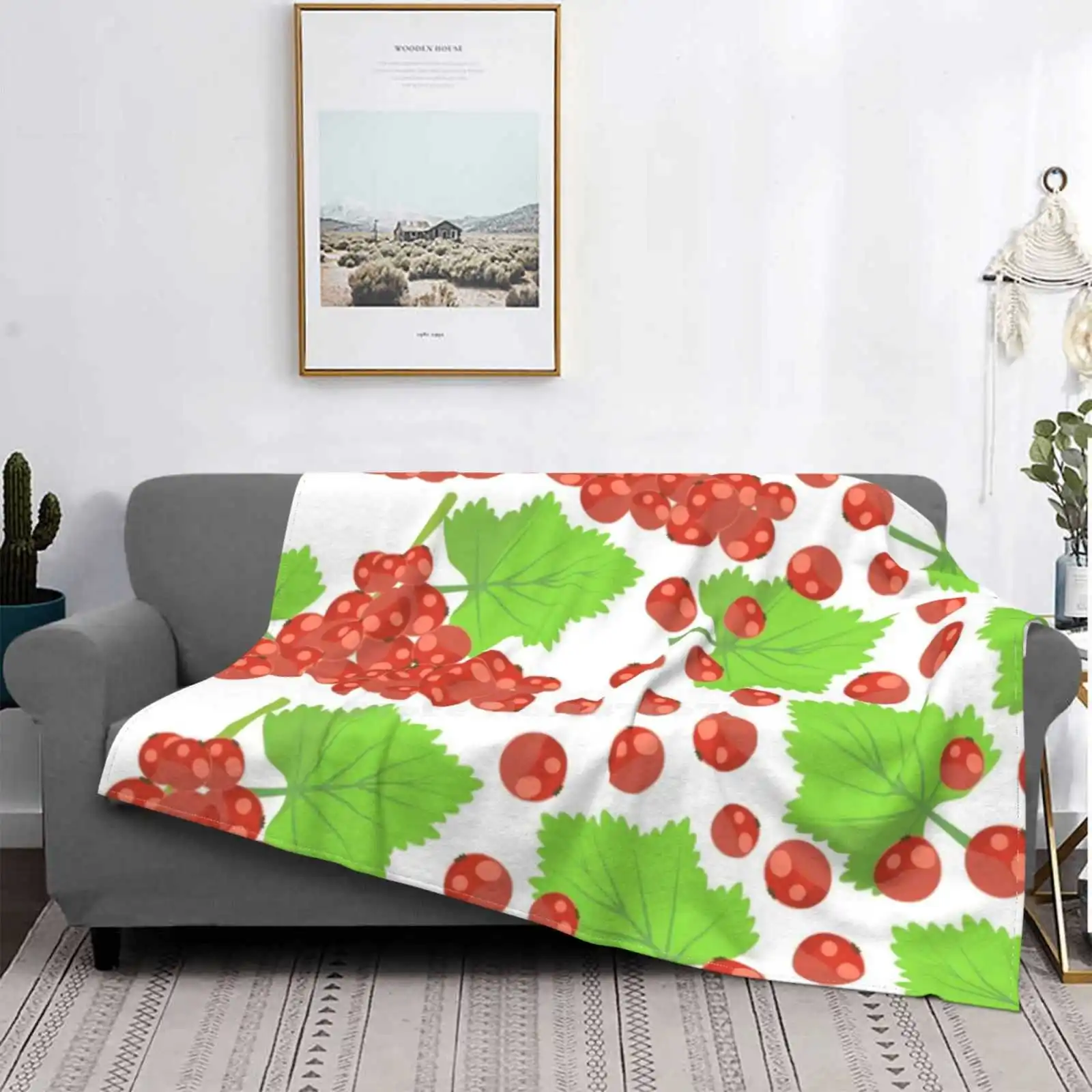 Patrón con bayas de grosella roja, manta suave y cálida a la moda, fondo, postre de grosella,fruta fresca, verde saludable