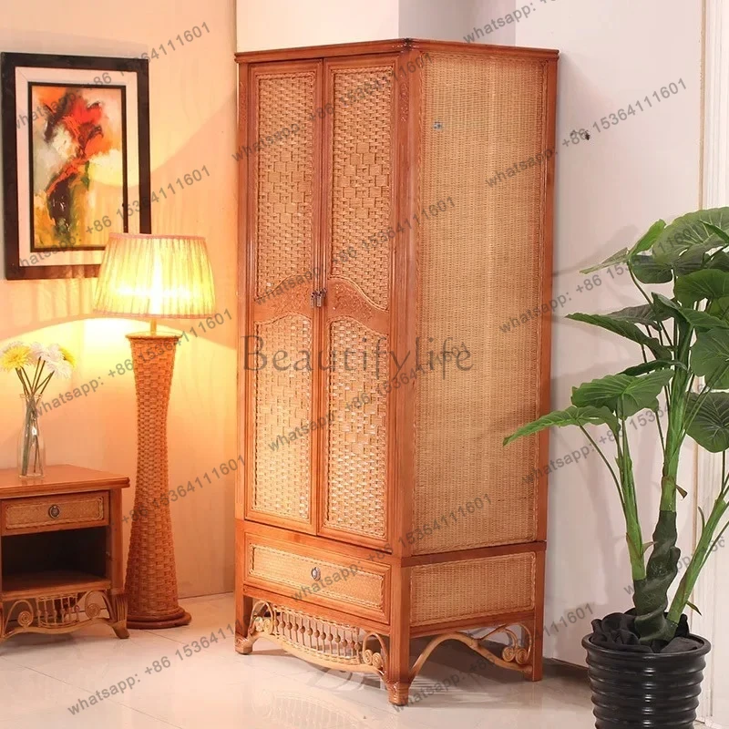 Factory Directa Rattan rattan art weaving 3-door bedroom home storage wardrobe solid wood design cabinet