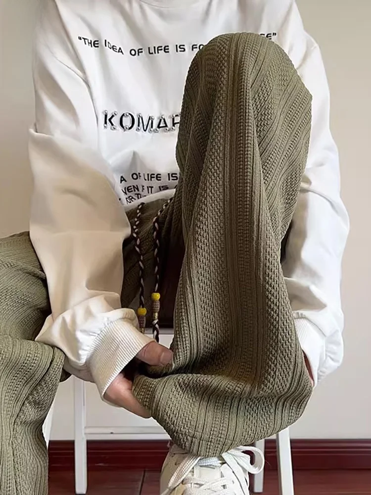 

Мужские повседневные спортивные брюки с узором «пшеничный колос», в американском ретро-стиле, универсальные, свободного кроя, длиной в пол