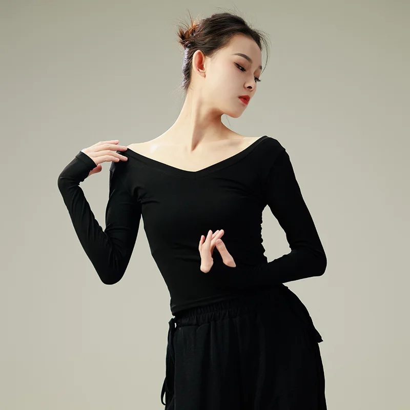 ملابس ممارسة الرقص الحديثة للربيع والصيف، قمصان الرقص الكلاسيكي، تدريب الجسم الاحترافي، أنيقة بأكمام طويلة