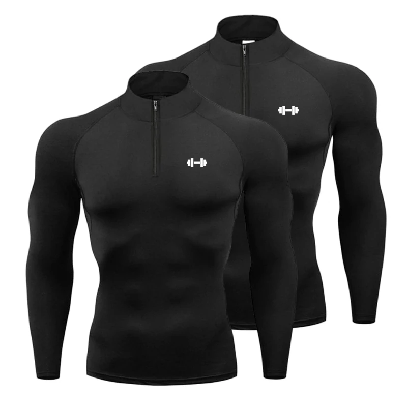 1/2 Pcs Mens Running T-shirts Compression Fitness Long Sleeve Sports Polo Shirts Trainning Exercise Gym Quick Dry Sportswear