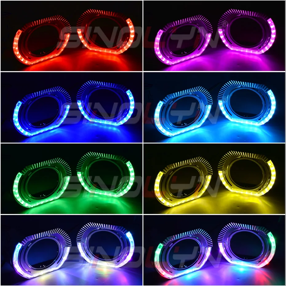 Sinolyn 2,5/3,0 Zoll RGB LED Angel Eyes Shrouds für Xenon LED Projektor Objektiv Revolving Dynamische Blinker Fließende Halo Blenden – Detail 13