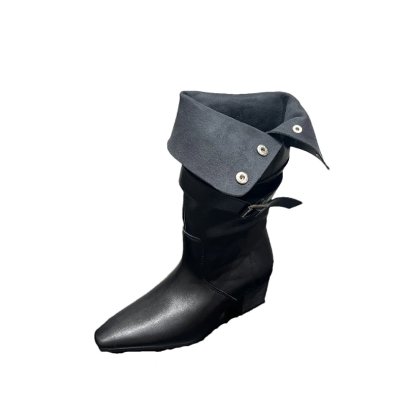 منتصف العجل عالية الكعب النساء الأحذية مكتنزة تشيلسي الأحذية الجلد المدبوغ أحذية شتاء 2025 أنيقة حذاء الثلج عالي الرقبة دافئ عادية المشي Zapatos سيدة