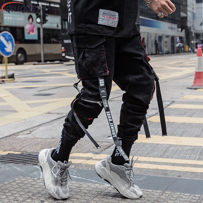 Celana kargo JOGGER pria, celana Harem pinggang elastis banyak saku, celana olahraga kasual Hip Hop Streetwear, celana pensil Techwear