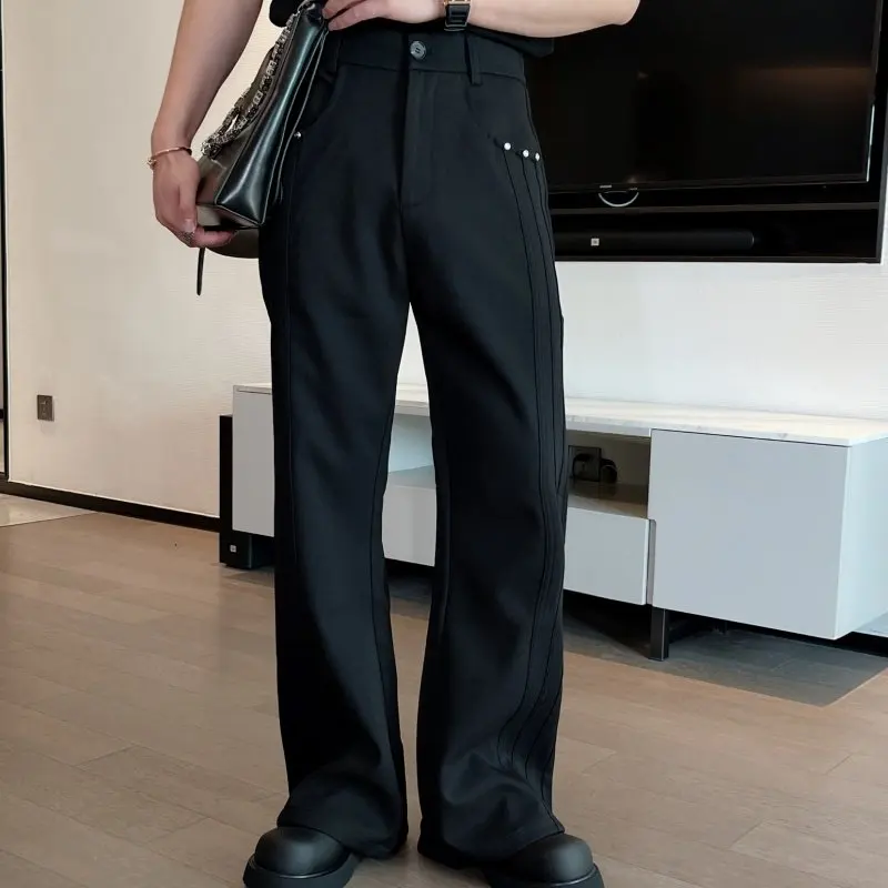 

Повседневные брюки с высокой талией, микро расклешенные прямые брюки для похудения, универсальные слипоны из полиэфирного волокна, молодежная осенняя мода