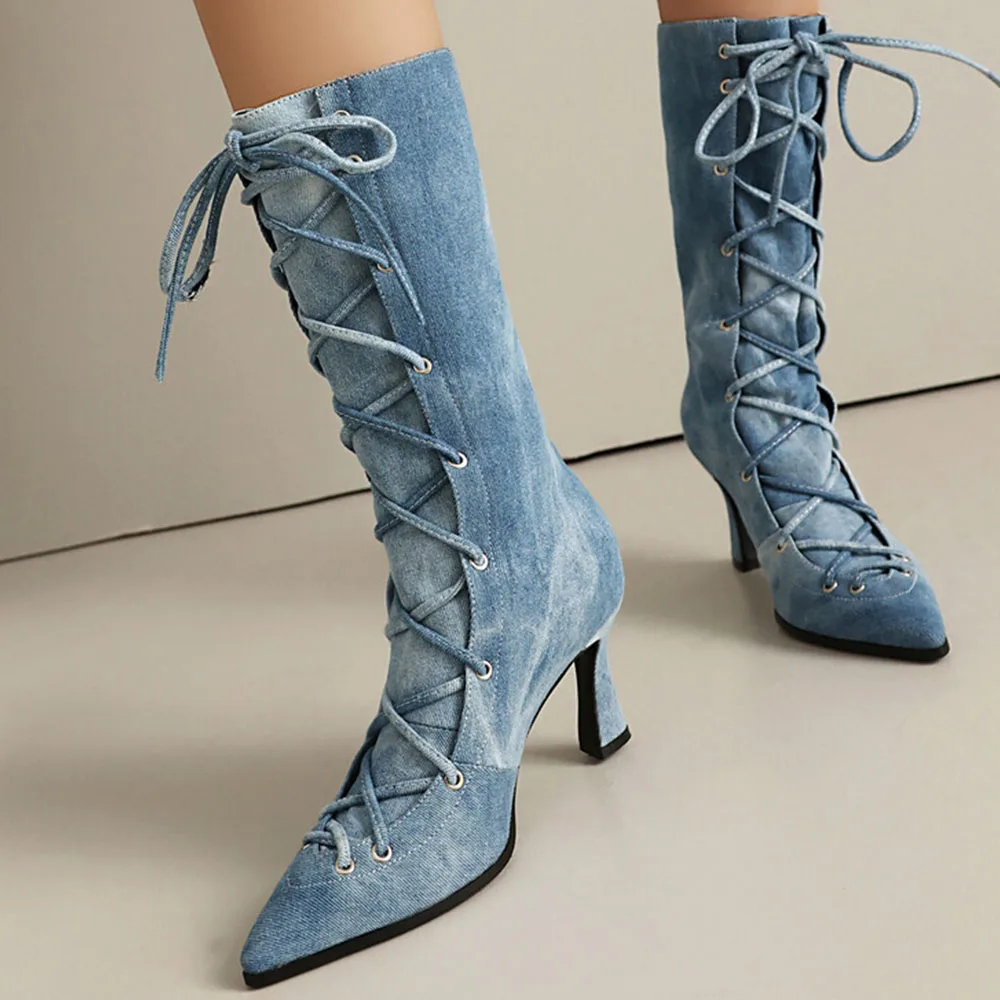 gigifox-bottes-de-rincage-en-denim-pour-femme-talon-aiguille-pointu-parker-chaussures-a-lacets-all-match-street-snap-fashion-show