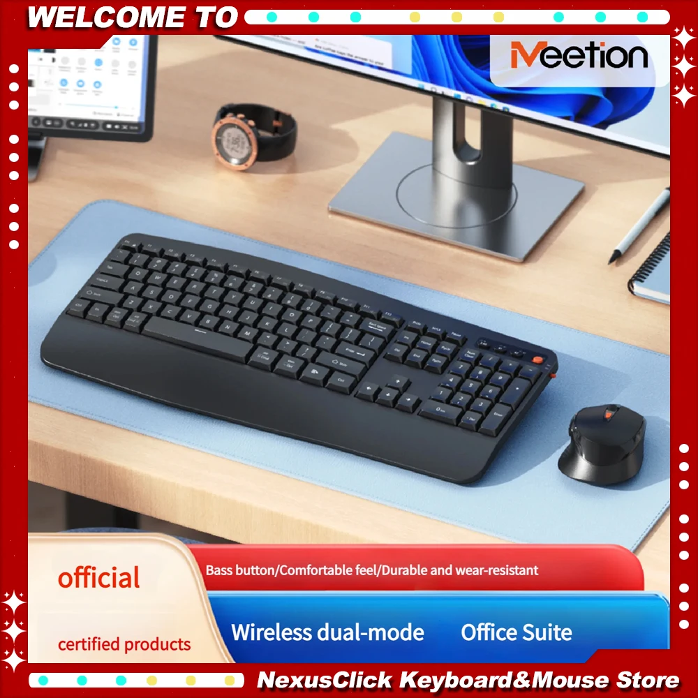 

2.4G/Bluetooth Dual Mode Wireless Keyboard Mouse Set for PC Laptop Low Noise Keyboard Mouse Combo 1600DPI Adjustable Mouse