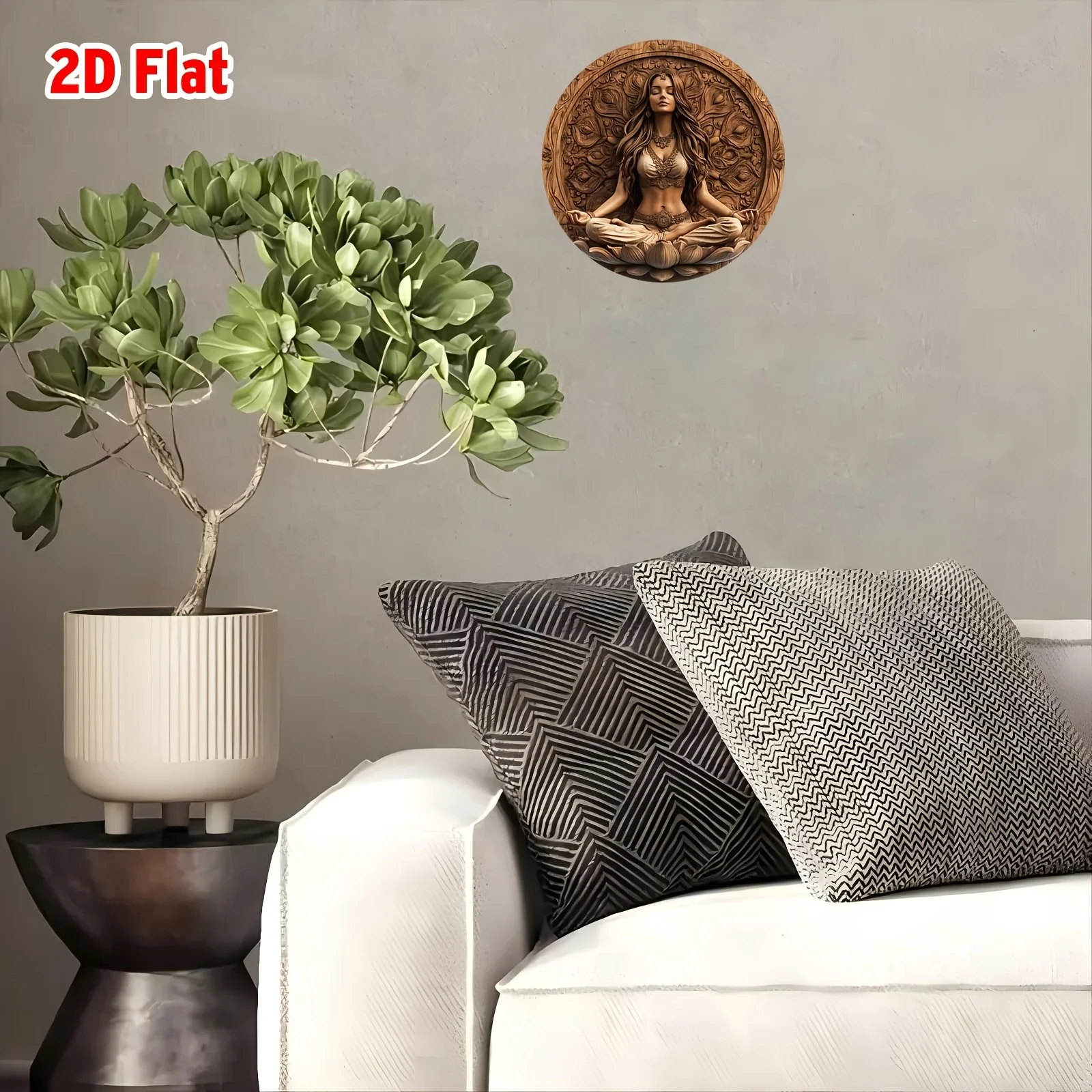2D Flat, 2D Flat 1pc Vintage Yoga Meditation Round Wreath Sign - 20.32X20.32 cm Aluminum Wall Art with Serene Woman in for Lotus image 6