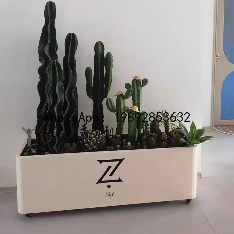 YFY   indoor mobile flower box with water tray living stainless steel pulley outdoor landscaping planting box