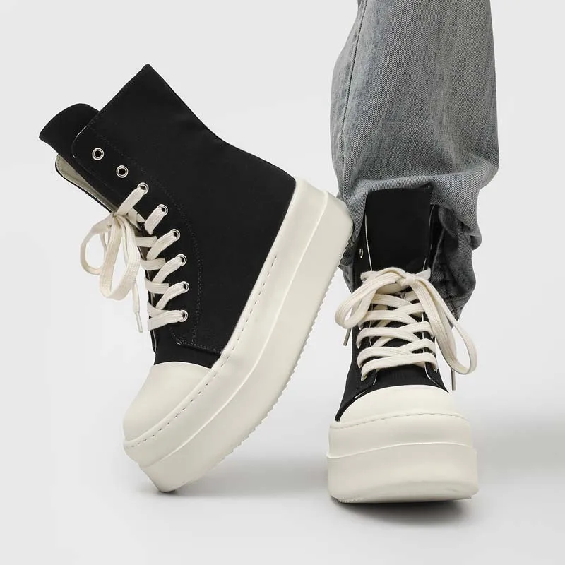 

High Top Platform Mens Shoes 2026 Fashion Canvas Sneakers Plus Size Versatile Casual Shoes for Men British Style Tooling Boots