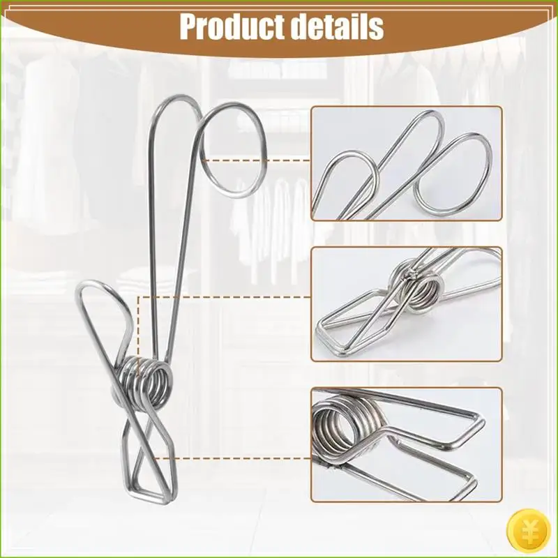 Stainless Steel Metal Long Tail Clip With Hook, Stainless Steel Clothespin Hook Clip Hanging Universal Clip,