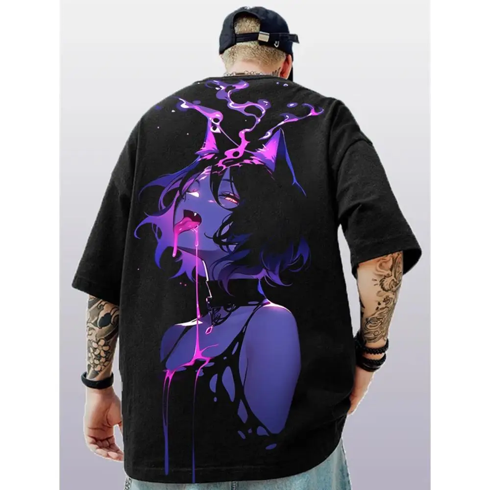 Anime Character Pattern T shirt For Men 3D Sexy Beauty Print Harajuku Style T-shirt Oversized Short sleeve Crew Neck Top Y2k Tee