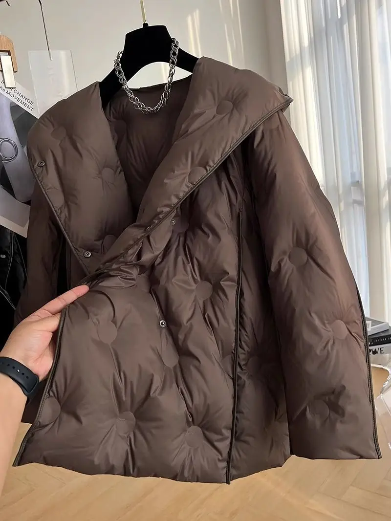 2025 New Winter Women Hooded Down Jacket Thickened Large Collar Fashion White Duck Down Coat